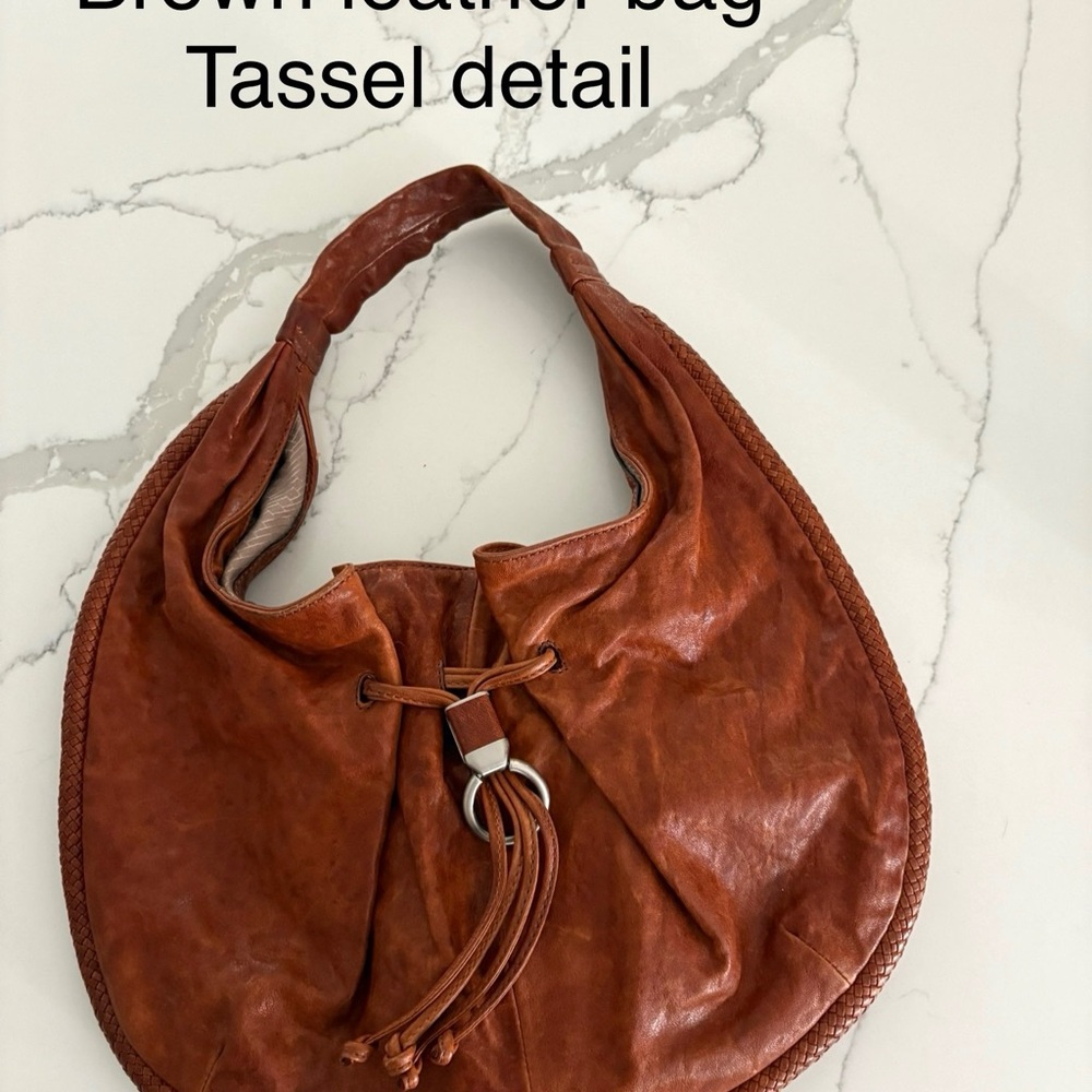 Cole Haan Tan Leather Shoulder Bag with Tassel